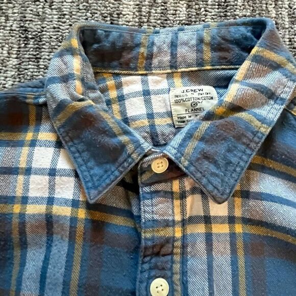 VTG J Crew Men’s Sz Large Plaid Casual Button Down Shirt Blue Yellow Long Sleeve - Picture 2 of 6